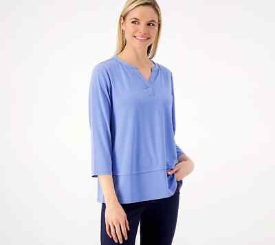 Joan Rivers Wardrobe Builders Luxe Knit 3/4-Sleeve Top Sky Blue Medium A568180