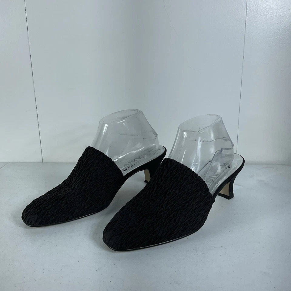 Винтажные черные складчатые плиссированные сандалии на блочных каблуках y2k 90-е 8 D - Изображение 4 из 4