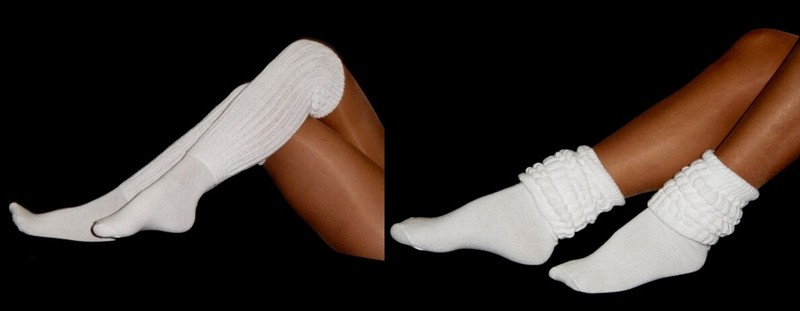 White Slouch Calf to Knee Scrunch  Socks Hooters Uniform Warm run walk ski hike
