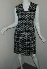 Women Ann Taylor Sleeveless Multi-Color Black White Cocktail Work Dress 6
