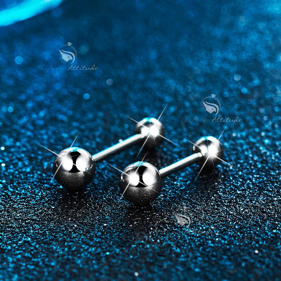 silver gold earrings stainless steel simple ball stud screw on 4mm Foto 4 de 4