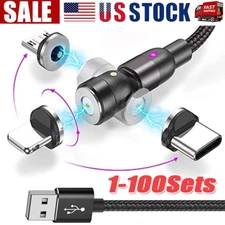 180°+360° Rotate Magnetic Charger Cable Phone Fast Charging Type C Micro USB Lot