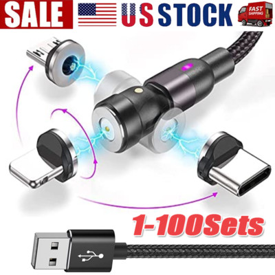 180°+360° Rotate Magnetic Charger Cable Phone Fast Charging Type C Micro USB Lot