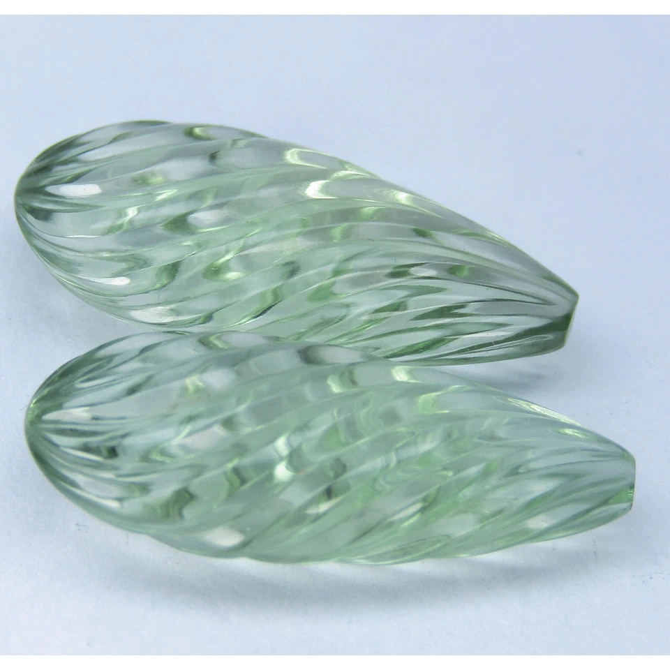 Precioso par de briolette tallado de amatista verde natural (prasiolita) 38,32 quilates Foto 2 de 4