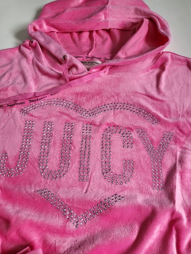 Juicy Couture Velour Jogger set 2pc PJ set Hoodie Pants Size L Pink Black - Picture 9 of 12
