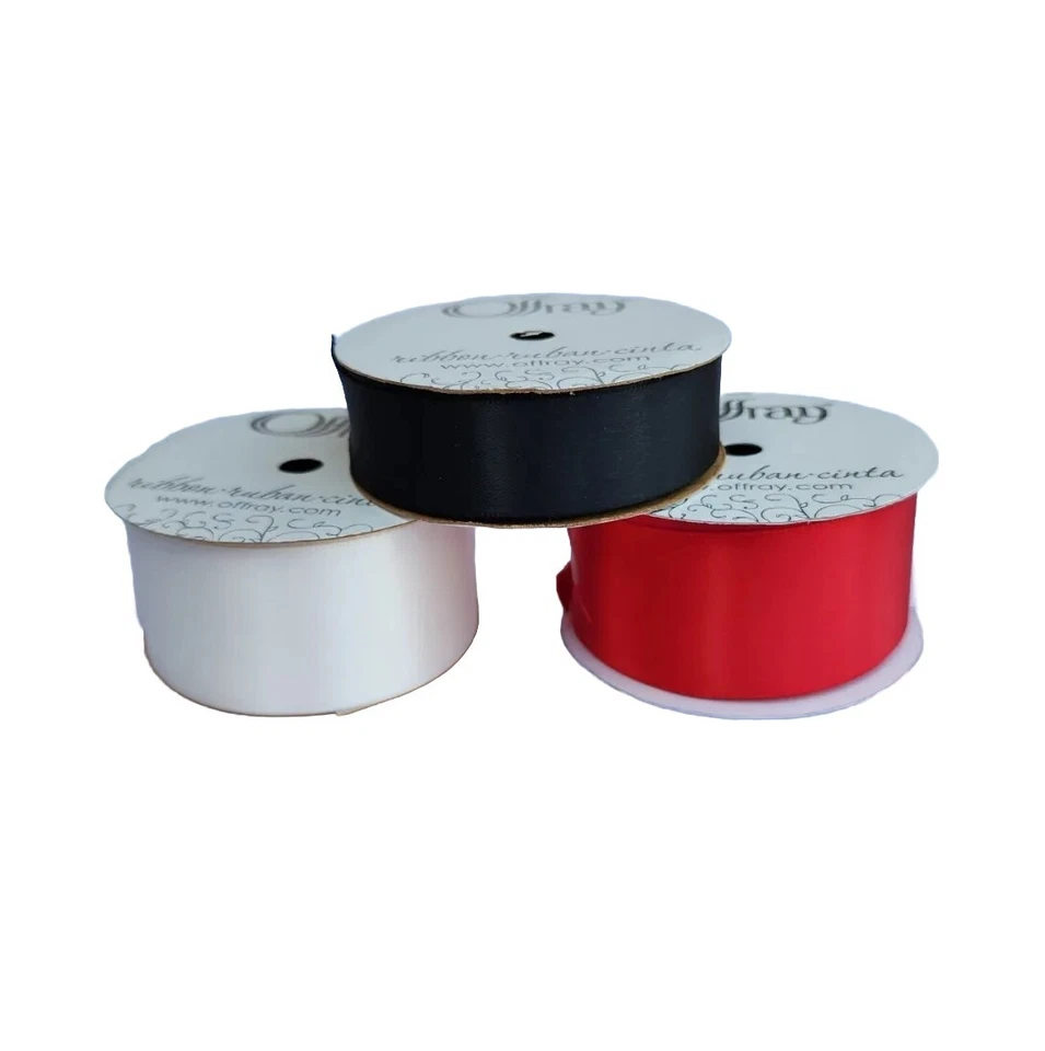 Vintage Satin Ribbon Lot of 3 Spools  Berwick Offray Black Red & White Made USA - Image 3 of 4