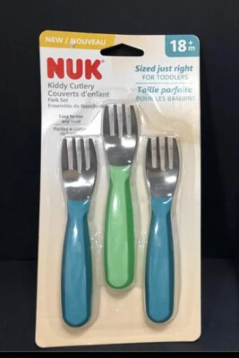 NUK Kiddy Cutlery Flatware Forks 3 Pack Ages 18+ Months With Free Shipping