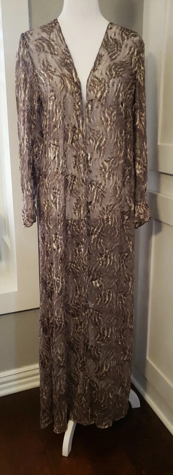 复古 90 年代 Badgley Mischka 透明丝绸天鹅绒叶子掸子开放式 Maxi 夹克上衣 10