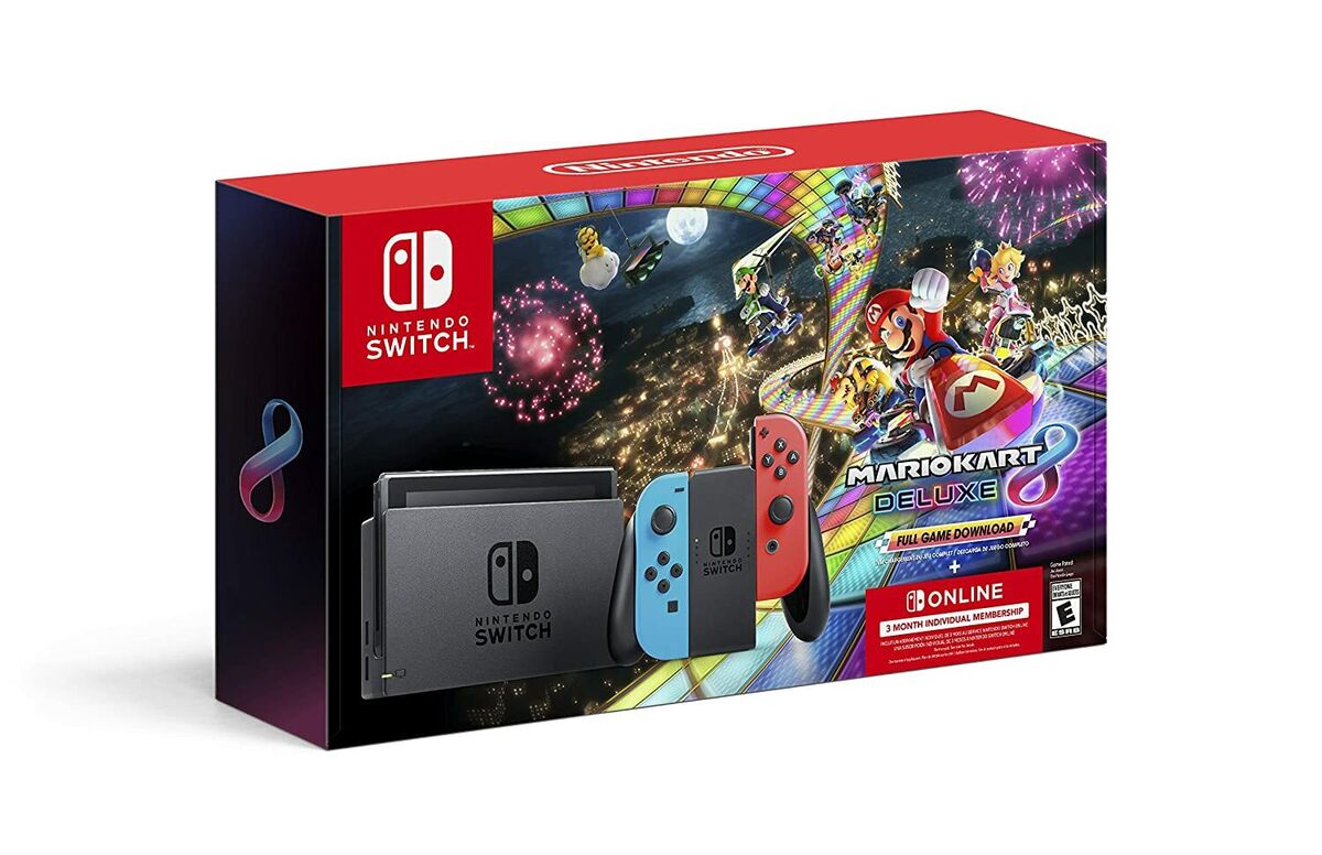 Nintendo Switch Neon Blue Red Joy-Con + Mario Kart 8 Deluxe + 3 Month  membership | eBay