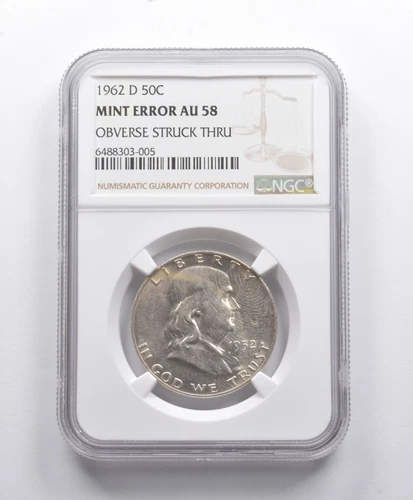 Mint Error AU58 1962-D Franklin Half Dollar OBV Struck Thru NGC *8779