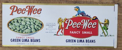 ADVERTISING Label Can Pee Wee Lima Beans Crescent City New Orleans Louisiana