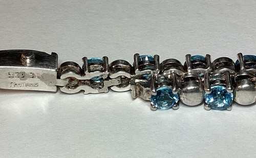 Vintage Blue Topaz & Sterling Silver Tennis Bracelet. Made In Thailand. Gorgeous - Picture 5 of 9