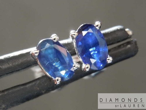 0.67ctw Blue Oval Sapphire Earrings R7732 Diamonds by Lauren - Picture 2 of 4