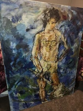 VINTAGE DAVID &Goliath  Oil On Canvas - By ROBERTA OWEN CIRCA 1978 LARGE 5'