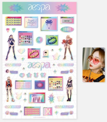 aespa Black Mamba SMTOWN OFFICIAL GOODS HOLOGRAM EPOXY STICKER + PHOTO CARD SET - Picture 5 of 9