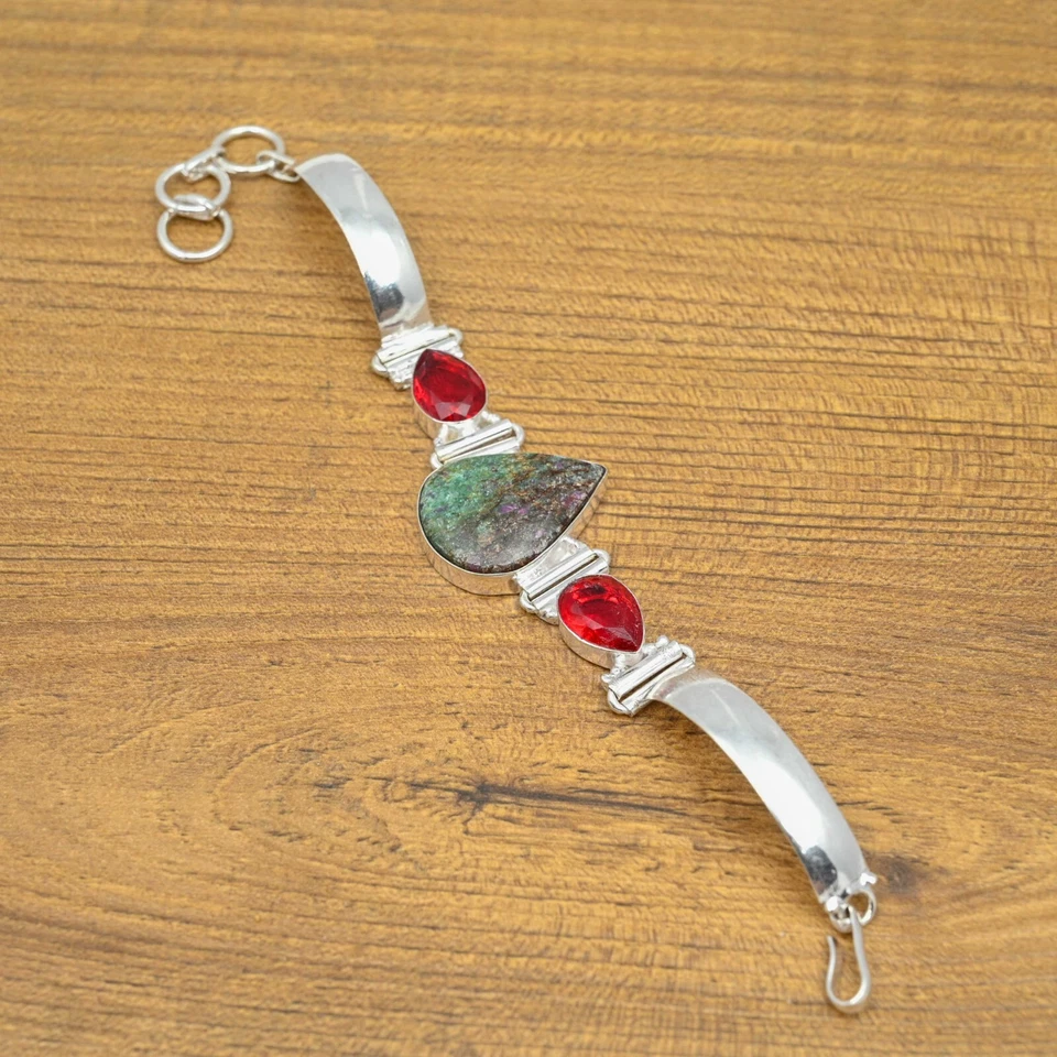 Ruby Fuchsite Garnet Bracelet 925 Sterling Silver Natural Handmade Bracelet - Image 3 of 4