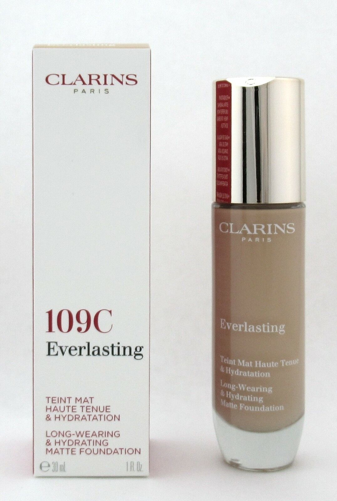Clarins Everlasting Long Wearing & Hydrating Matte Foundation 109C Wheat 1 oz. 