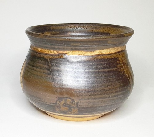 Vtg JMG studio pottery brown stoneware sugar bowl wax resist yacht signed H3in - Picture 5 of 12