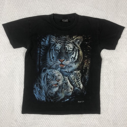 WILD T-Shirt Herren Tiger Print Grafik Kurzarm Rundhals Schwarz Medium M
