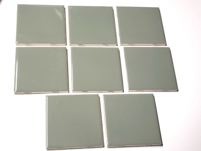 Vtg. Lot of 8 Sage Olive Green High Gloss Ceramic Tiles 4 1/4'' Sq. NEW NOS