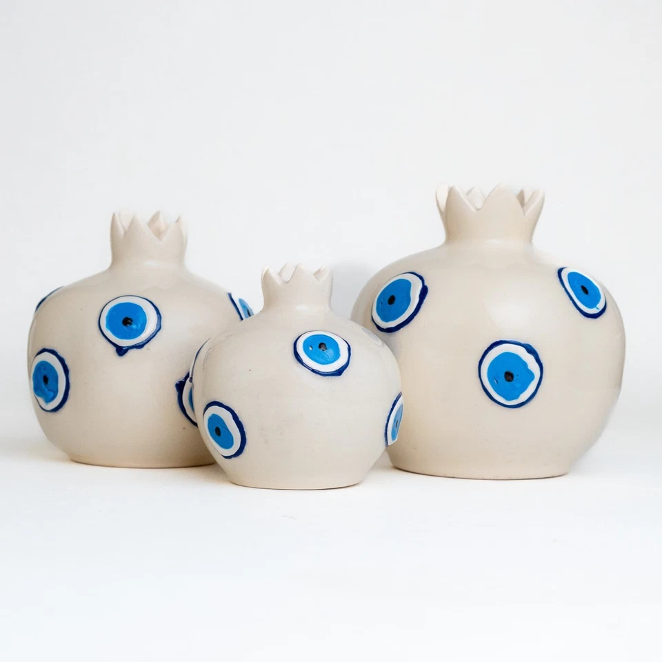 Jarrón de cerámica hecho a mano, jarrón decorativo de granada, soporte para incienso, mal de ojo Foto 3 de 4