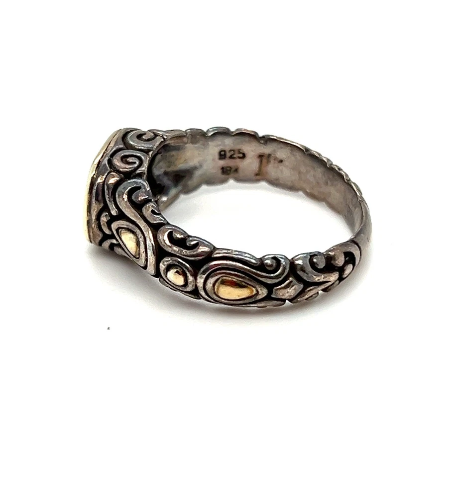 ANILLO JOHN HARDY TOPACIO AZUL PLATA ESTERLINA 925/18K YG GRABADO DETALLES PERGAMINO Foto 2 de 4