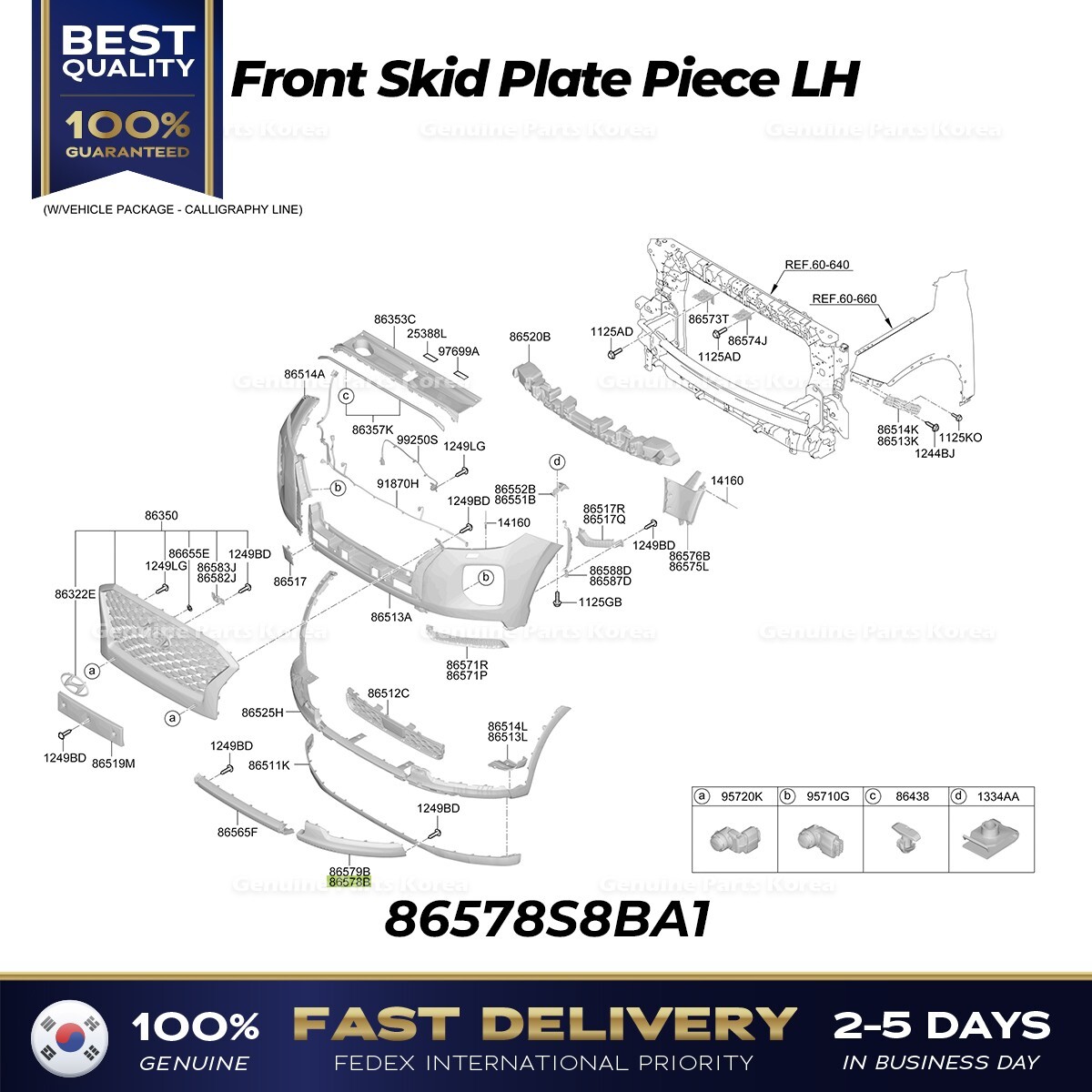 ⭐Genuine⭐ Front Skid Plate Piece LH 86578S8BA1 for Hyundai