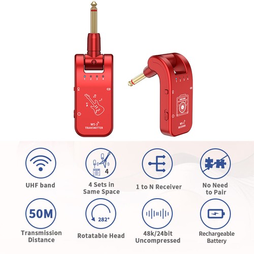 UHF Wireless Guitar System Transmitter Receiver Rechargeable 50m for Bass N8K9 - Bild 4 von 12