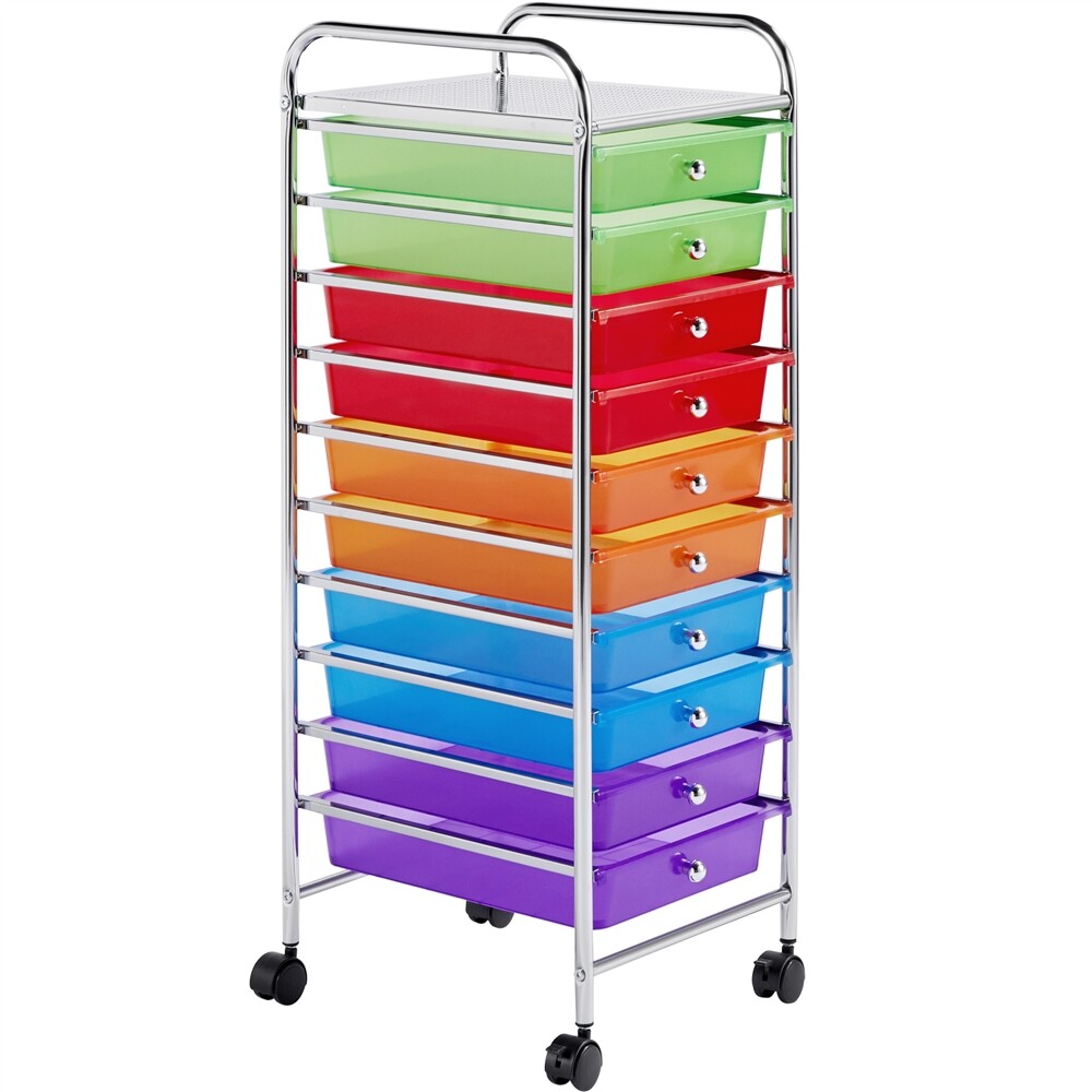 10 Drawer Rolling Storage Cart Plastic Utility Craft Cart with Drawer and  Wheels