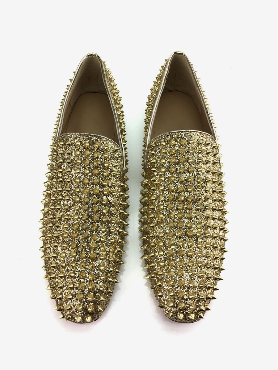 Gold Spike Loafers Slip On Prom Party Wedding Shoes New US