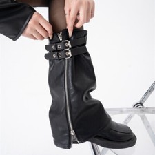 Lady Punk Leg Warmers Faux Leather Boots Covers Cuffs Leggings Zip Gothic Black