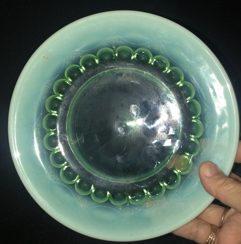 Mosser Green Opalescent Glass Eye Winker Pattern Covered Butter Dish - Picture 4 of 9
