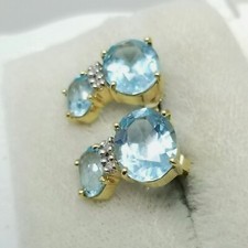 Vintage 14k Blue Topaz and Yellow Gold Stud Earrings Lab Created Gemstones