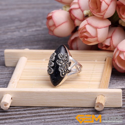 Natural Jade Agate Gemstone Beads Rings Olivary Tibetan Silver Women Gift #6-#10 - Picture 17 of 43