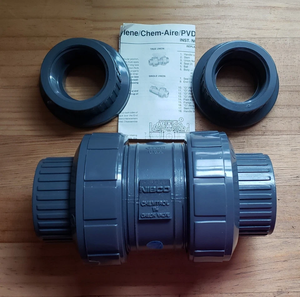 Nibco Chemtrol 1 1/2 PVC FKM Check Valve, SOC/THD TU, MA801UC Fig# U45BCV - Image 4 of 4