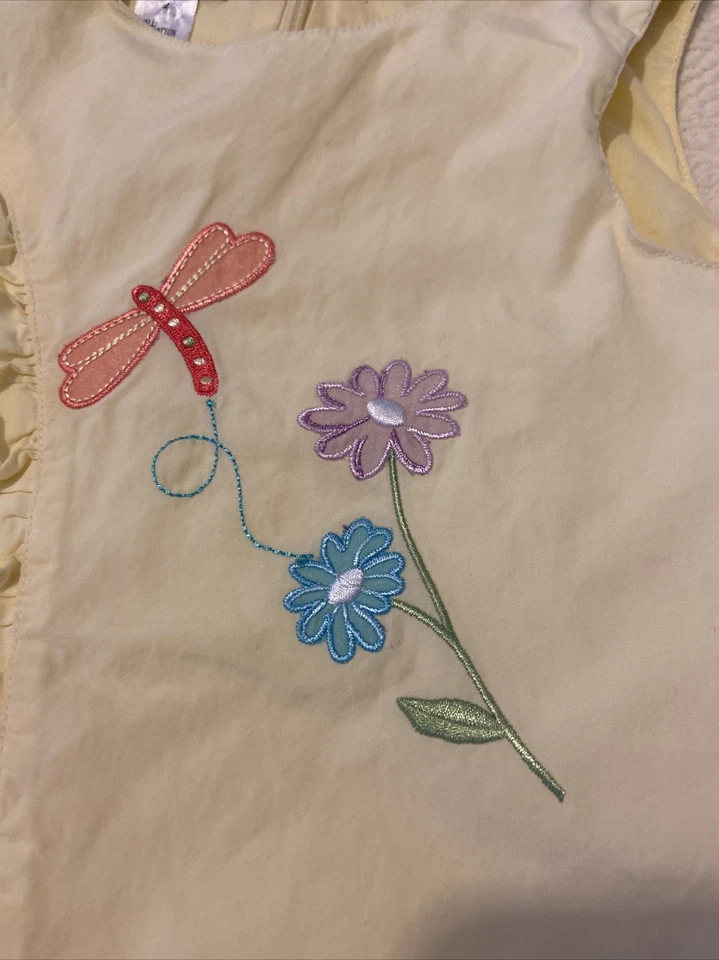 Vestido Talbots Niños Niñas Talla 4 Amarillo Bordado Flores Luciérnaga Volantes Tan Lindo Foto 2 de 4