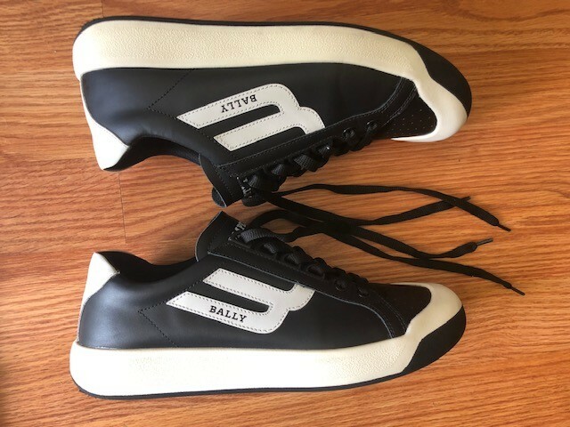 New Bally Black and White Leather Lace Up Sneaker Size 8.5