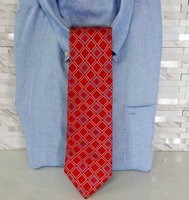 Red Neck Tie Mens Silk Vivid Bright Suit Diamond Preppy Woven Art CHARLES WAIN