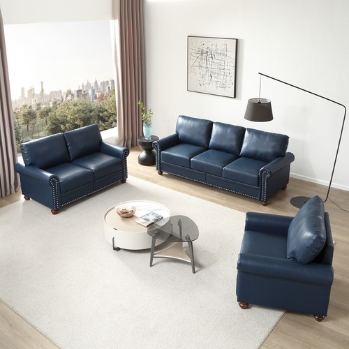 Classic Faux Leather Sofa Upholstered Couch with Nailhead Trim Removable Cushion - Picture 168 of 206