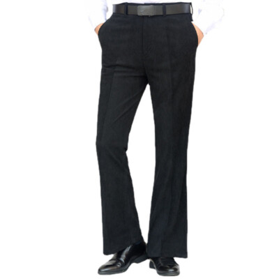 Vintage Style Men Corduroy Flare Bell Bottom Pants Stretch
