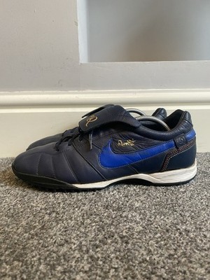 Nike Tiempo Ronaldinho R10 Guri TF Navy Blau Gold Leder Fußballschuhe UK 10