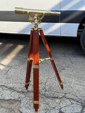 Barska Brass Refractor Telescope on Wooden Tripod – Nautical Decor Scope