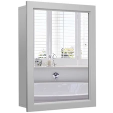 Mirrored Medicine Cabinet Wall-Mounted  Bathroom Storage Organizer W/Shelf Grey
