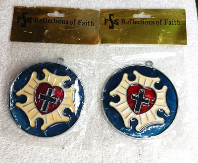 NEW Reflection Of Faith Sun Catchers Lot of 2 Cross Religious Stain Glass 3.25''