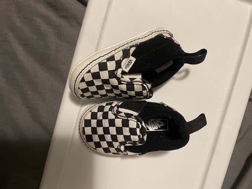 Vans Slip On V Crib Black True White Checkerboard Infant Shoes Size 2