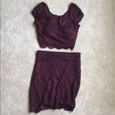 Two Piece Burgundy Lace Dress