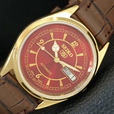 VINTAGE SEIKO 5 AUTOMATIC JAPAN MENS REFURBISHED RED COLOR DIAL WATCH a443503-1