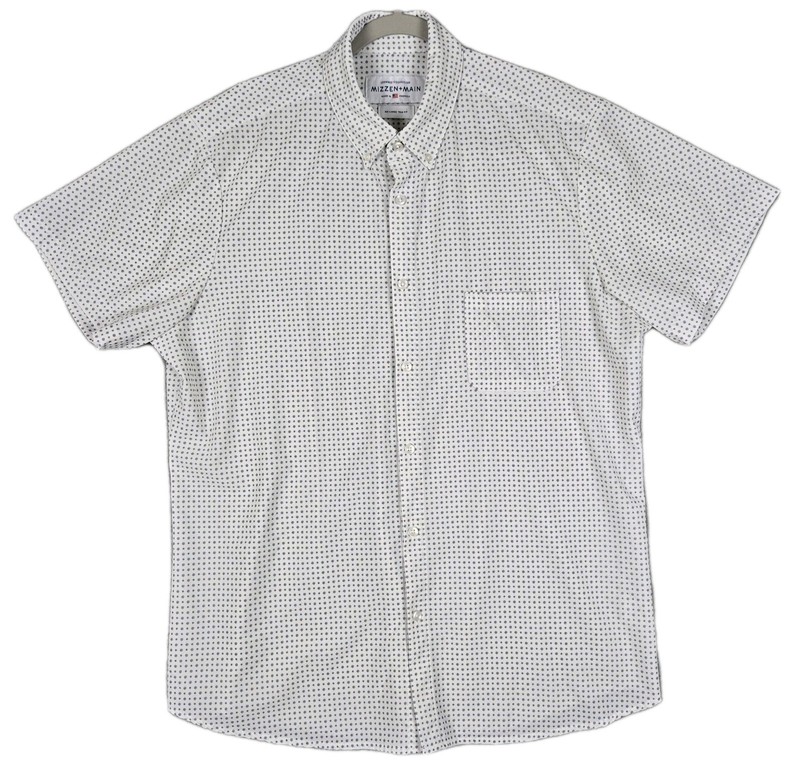 Mizzen + Main Leeward S/S Button-Down Shirt Men's XXL Trim Fit White Geometric