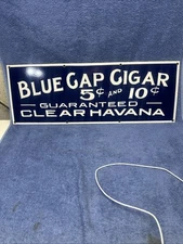 VINTAGE BLUE GAP PORCELAIN CIGAR SIGN 28” X 10” CLEAR HAVANA
