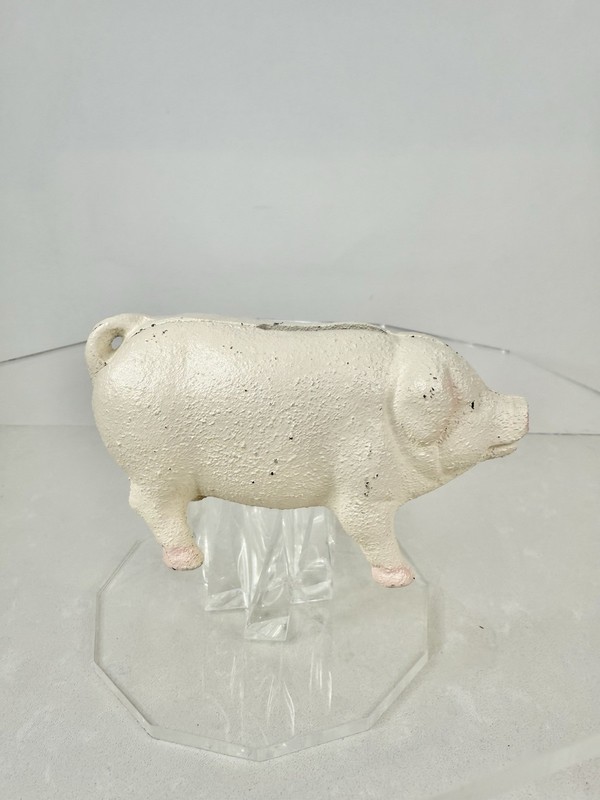 CAST IRON PIG PIGGY BANK Vintage Curly Tail Pink Childrens Cute Flathead Screw